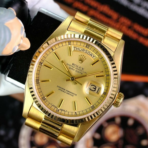 Rolex Watch Day-Date 18038 18K Yellow Gold Champagne Index Dial ALL FACTORY - Picture 8 of 9